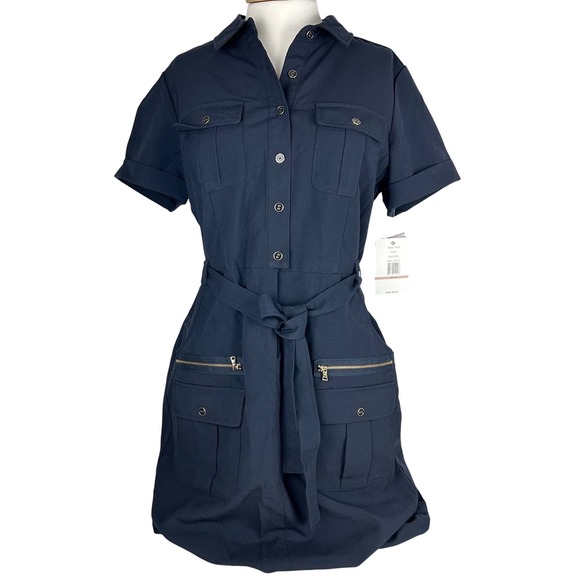 Navy Utility Shirt Dress Belted Pockets Safari Police Military Cosplay Costume - Picture 1 of 15